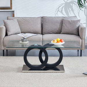 Modern Style Glass Top MDF Coffee Table with Black Base, Suitable for Living Rooms and Lounge Areas