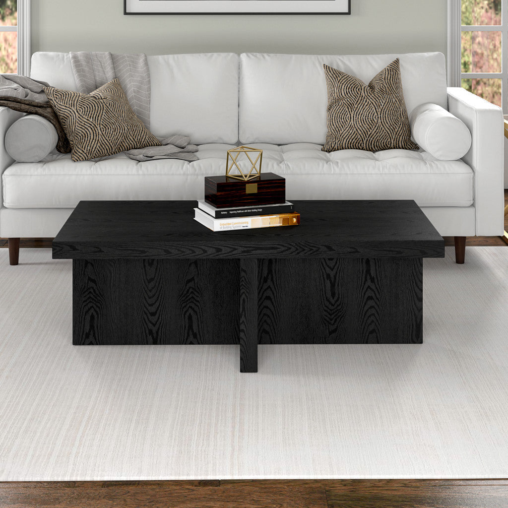 HMS 44\" Black Faux Wood Grain Wabi-Sabi Style Wide Side Table Movable Coffee Table for Living Room Home Furniture