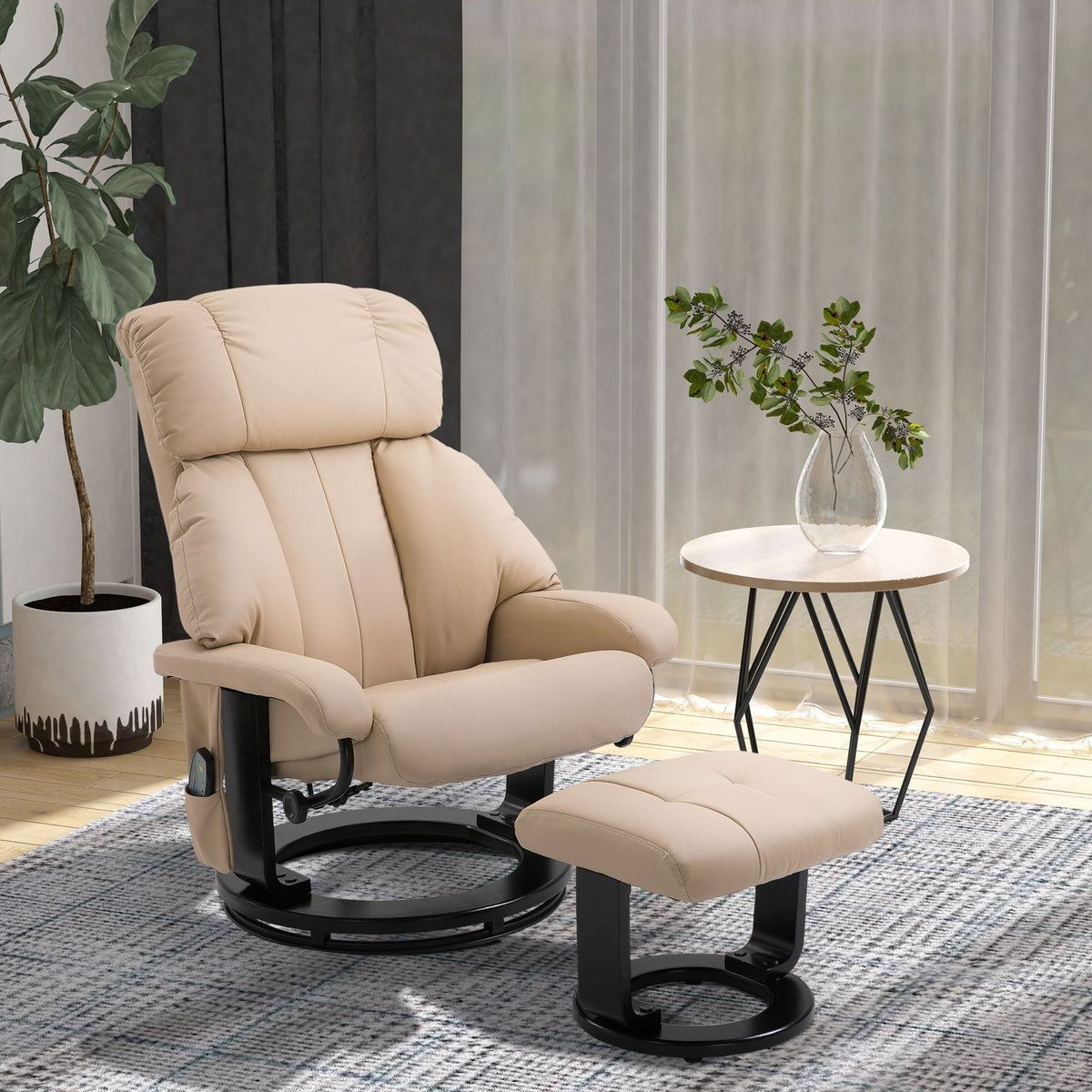 Ultimate Comfort Beige Massage Recliner Chair with Ottoman 10-Point Vibrating Heat Feature