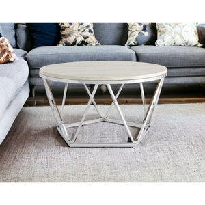 HMS 33 Round Coffee Table Handcrafted in Silver with Wood and Metal Elegant Design