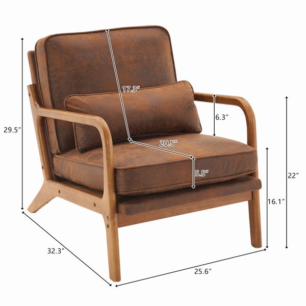 Oak Upholstered Single Lounge Chair with Orange Armrest Indoor Orange Chaise Lounge