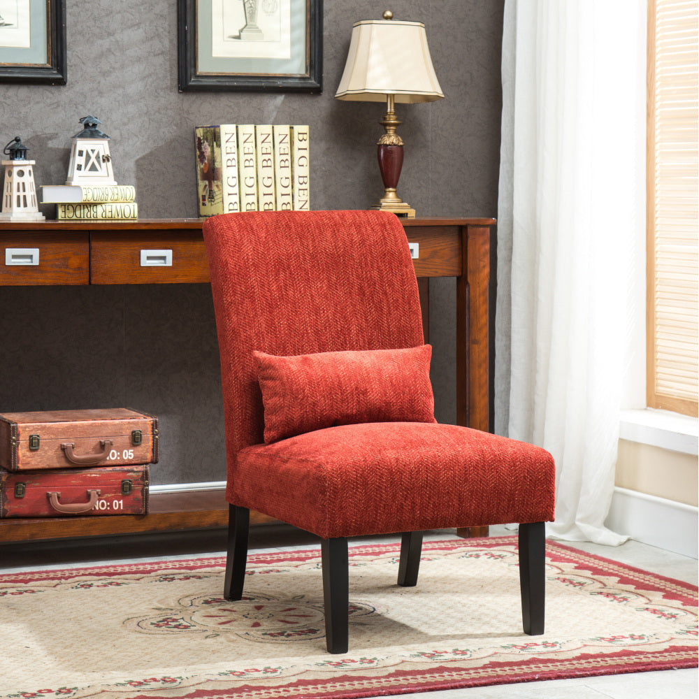 Pisano Contemporary Chenille Fabric Armless Accent Chair with Pillow, Teal Blue