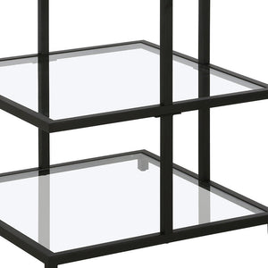 HMS 24\" Black and Clear Glass Steel Square End Table with Two Shelves Console Tables