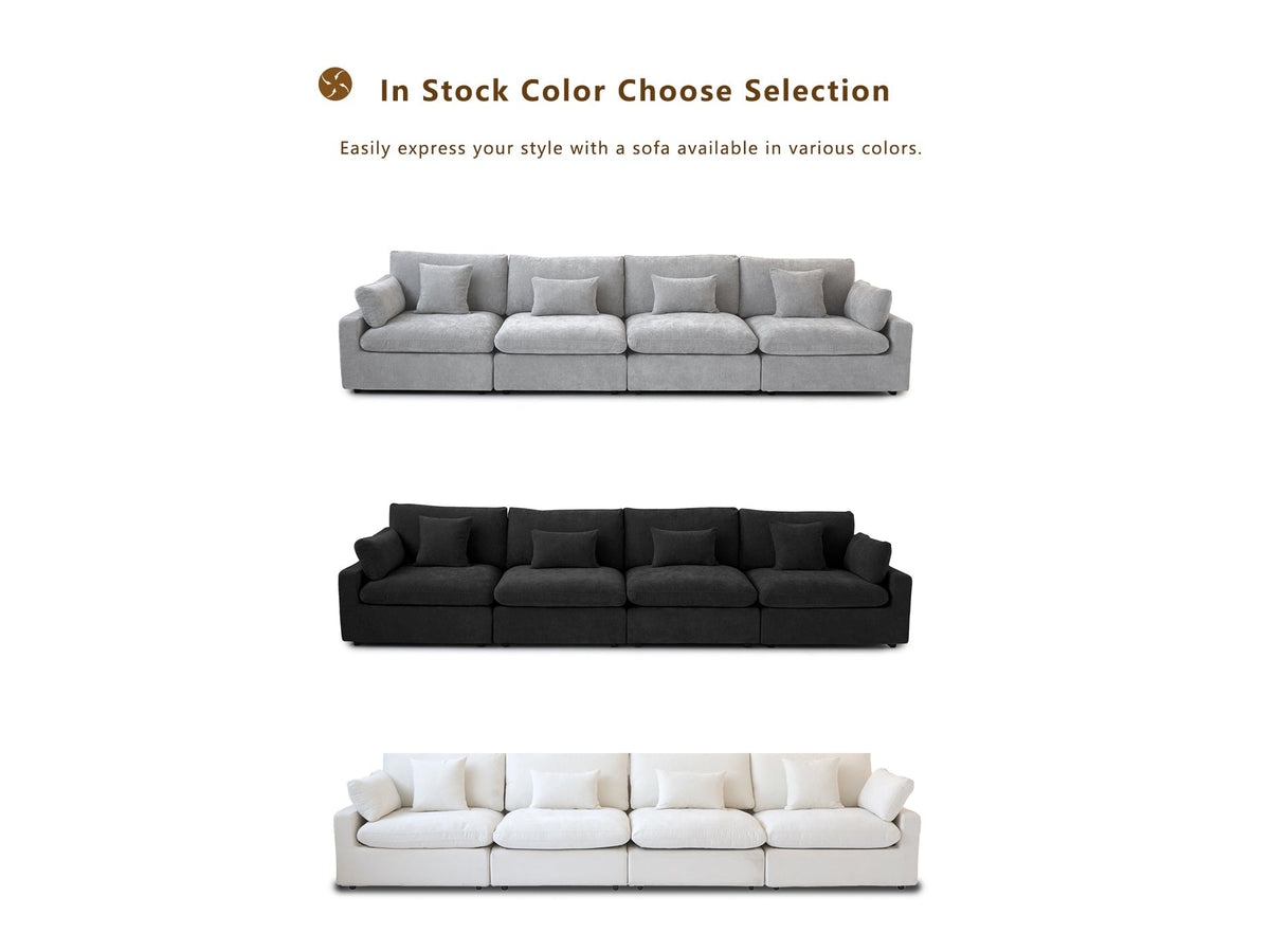 ATUNUS USA in Stock Drop Shipping Chenille Linen Mix Fabric Living Room Nordic Cloud White Modular Sectional Couch Sofa Set