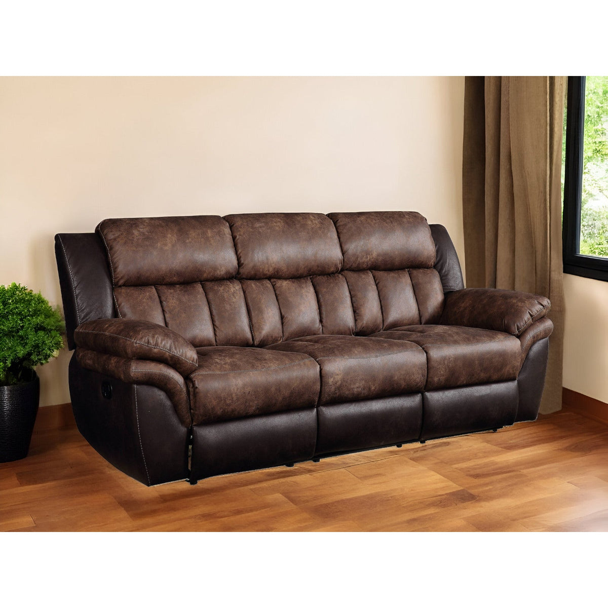 91" Espresso Microfiber Reclining Sofa Set Two-Seater with Extendable Feature Modern Design Home Furniture Black Wood Legs