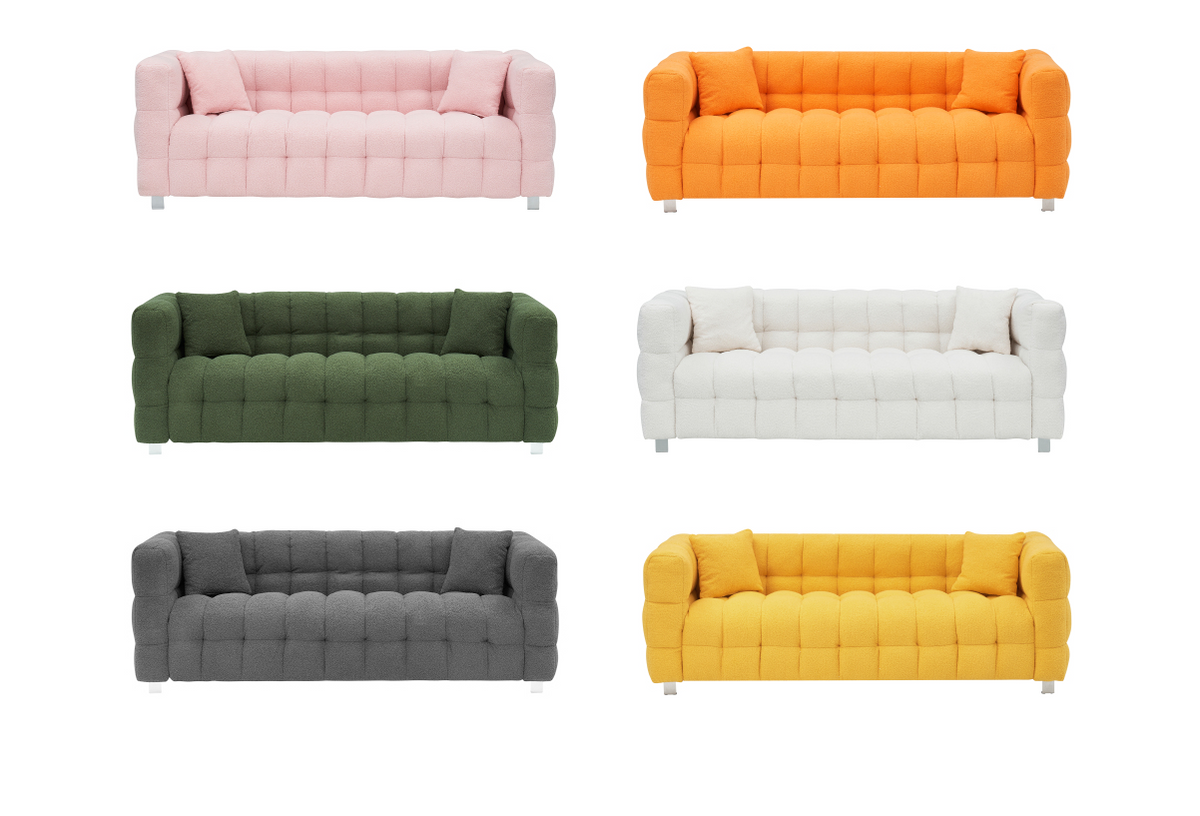 Free Shipping 102-Inch Pink Teddy Fleece Sofa for Living Room, Bedroom, or Apartment - Includes Two Chic Throw Pillows