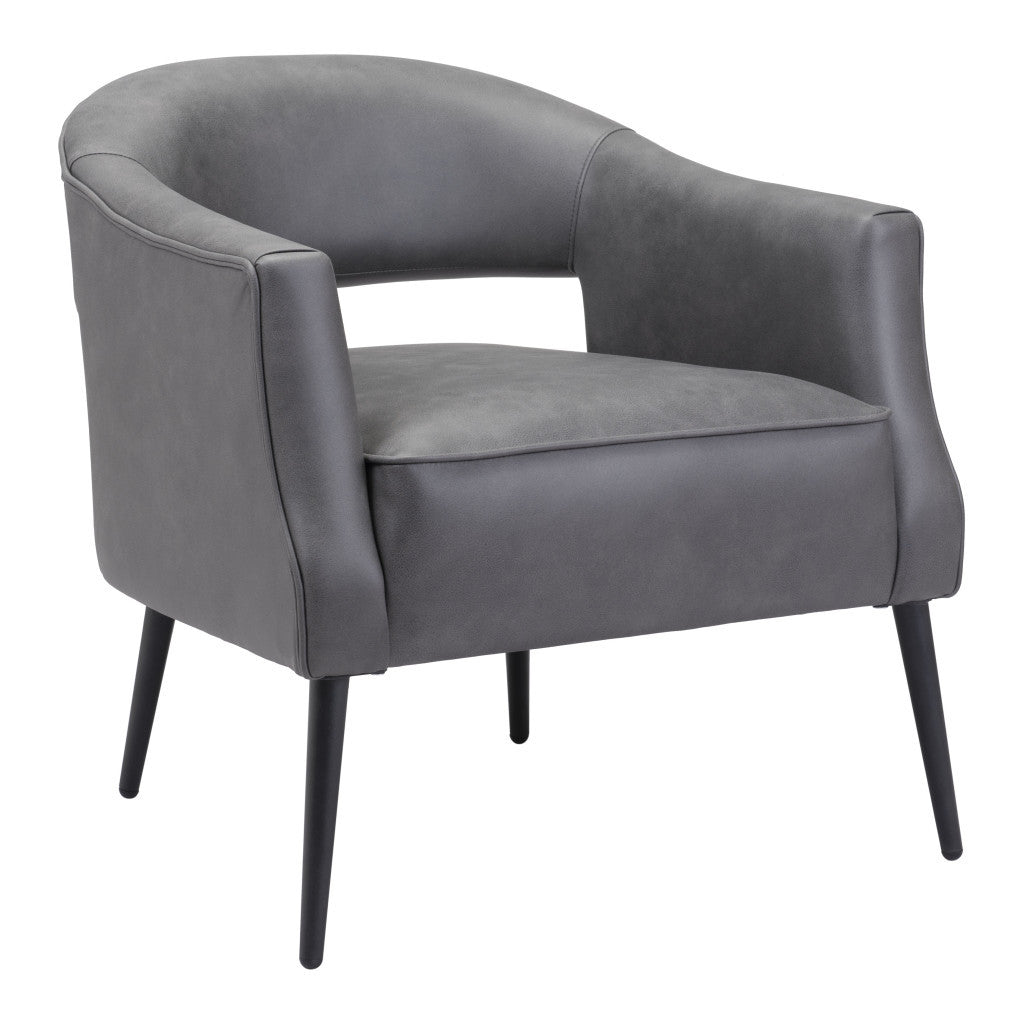 HMS 27\" Gray and Gold Faux Leather Arm Chair with Upholstered Seat Elegant Living Room Chair