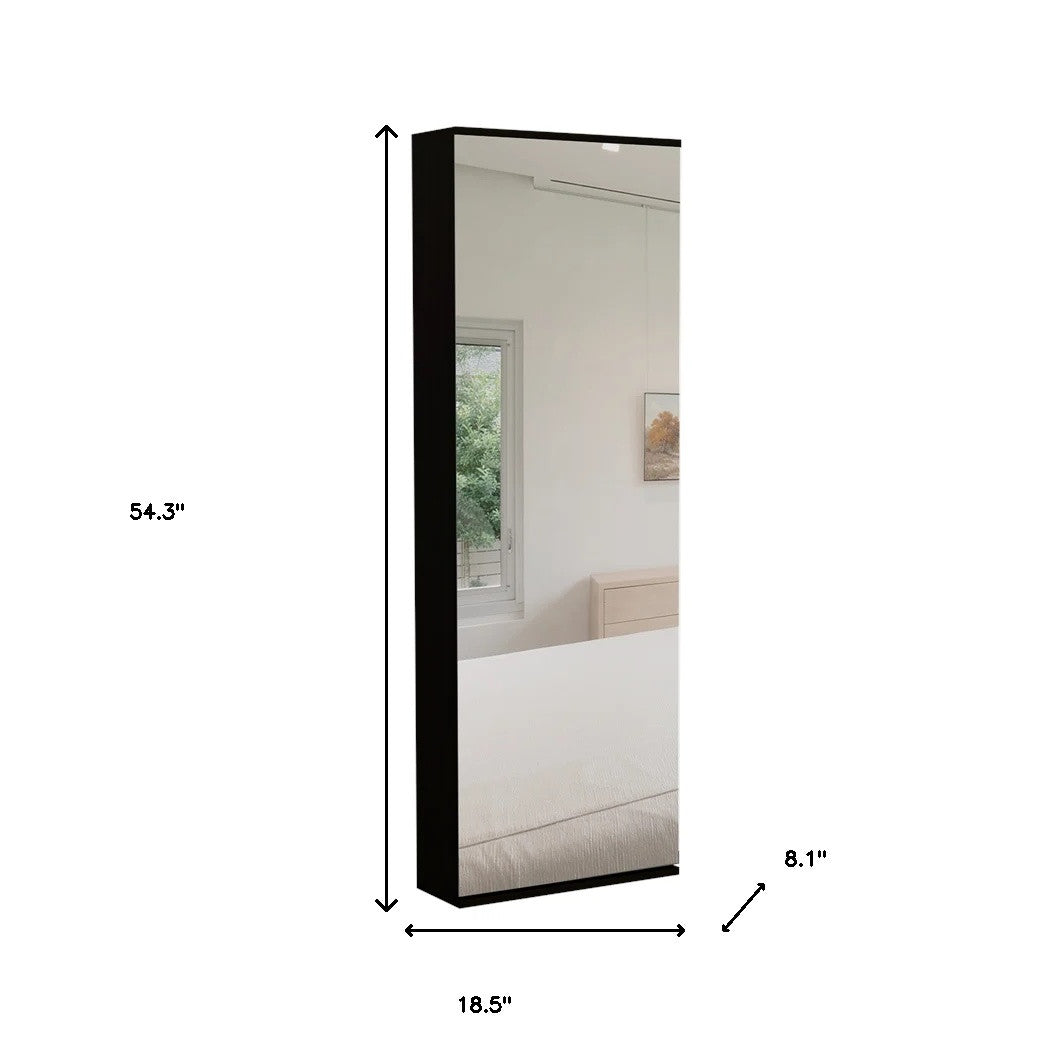 HMS Stylish Black Wengue Wall-Mounted Shoe Rack Cabinet Space-Saving Home Furniture with Mirror