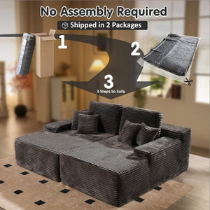 Oversized Vacuum Compressed Boneless Sofa Modern Modular Corduroy Double Chaise Sleeper Sofa Couch