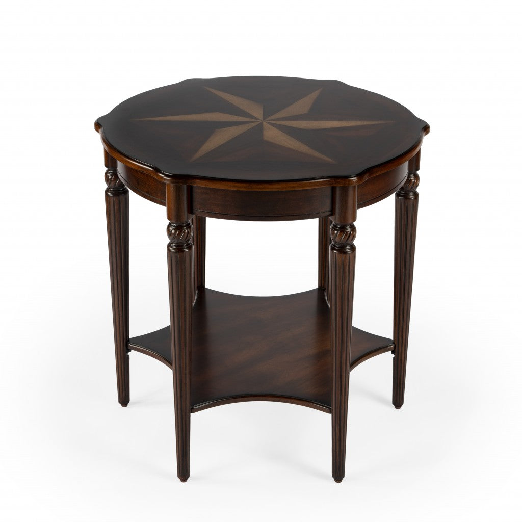 HMS 28\" Convertible Brown Wood Round Coffee Table Side Table for Living Room Home Furniture with Metal Shelf