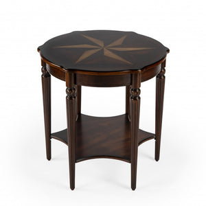 HMS 28\" Convertible Brown Wood Round Coffee Table Side Table for Living Room Home Furniture with Metal Shelf