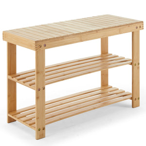 FCJ 3-Tier Bamboo Shoe Rack Bench Compact 286lb Capacity Storage Organizer Durable for Entryway Bedroom Living Room Balcony