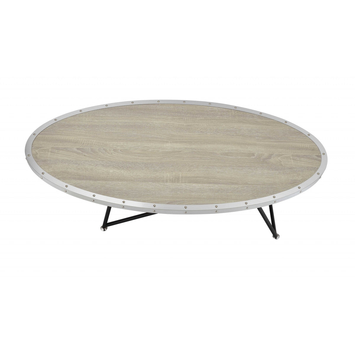 HMS 46\" Natural and Black Wood Round Abstract Coffee Table with Iron Modern Home Décor