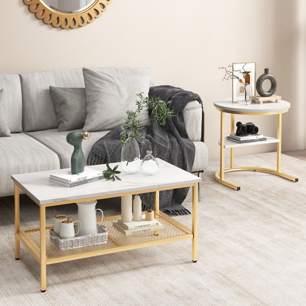 Set of 2 Nesting Coffee Tables with Extra Storage Shelf for Living Room Decor