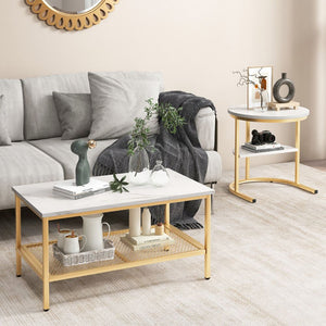 Set of 2 Nesting Coffee Tables with Extra Storage Shelf for Living Room Decor