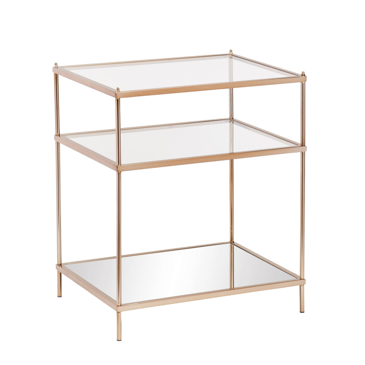 HMS 27\" Contemporary End Table Gold Clear Glass Iron Wood for Living Room Hotel Decoration Featuring Brass Marble Mirrored