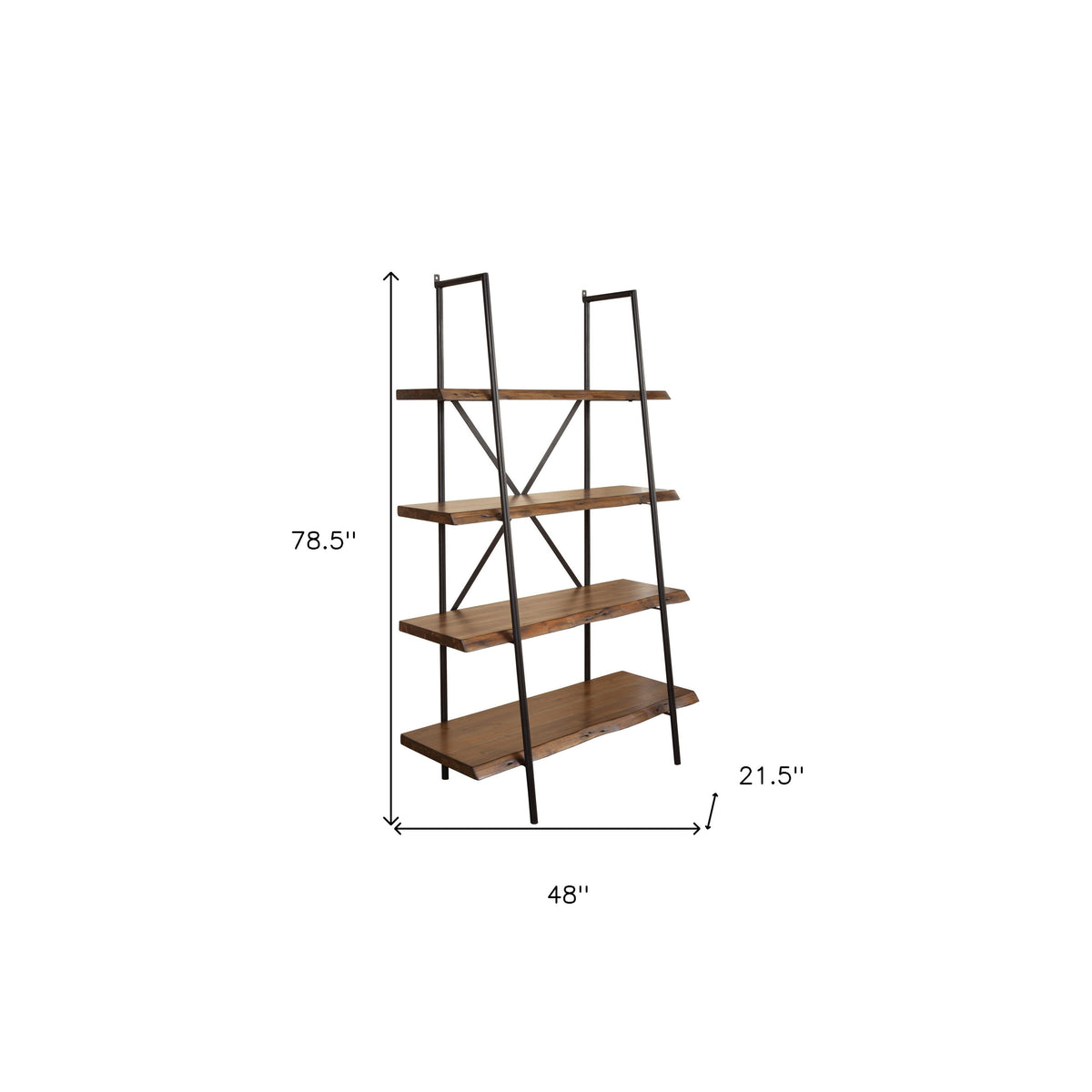 HMS 79 Four Tier Step Bookcase in Black and Brown Solid Wood and Metal Bookcase