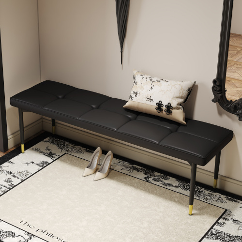59x17 Inch Multifunctional Black Shoe Bench Faux PU Cushion Sturdy Metal Legs Gold Bedroom Fitting Room Storage Room Shoe Racks