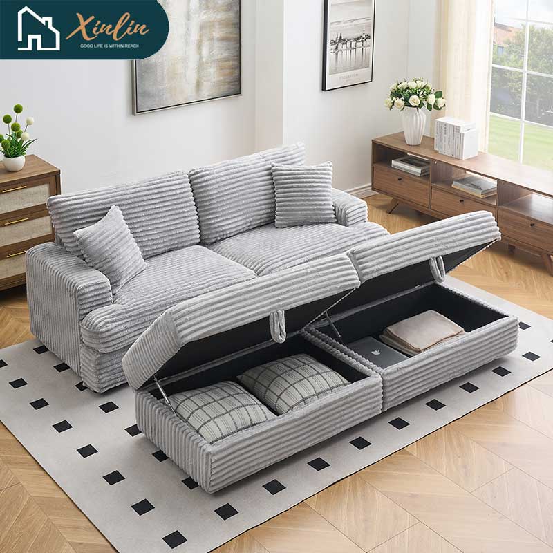 Modern 82-Inch Corduroy Sofa Two Storage Feet 4 Throw Pillows New Living Room Office Fashion Darling American Warehouse Dining