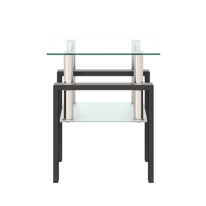 FCJ 1-Piece Modern Tempered Glass Tea/Coffee Table Transparent Black Square End Table for Living Room MOQ 3 Pieces