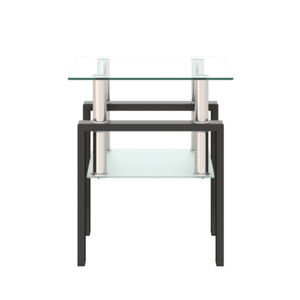 FCJ 1-Piece Modern Tempered Glass Tea/Coffee Table Transparent Black Square End Table for Living Room MOQ 3 Pieces