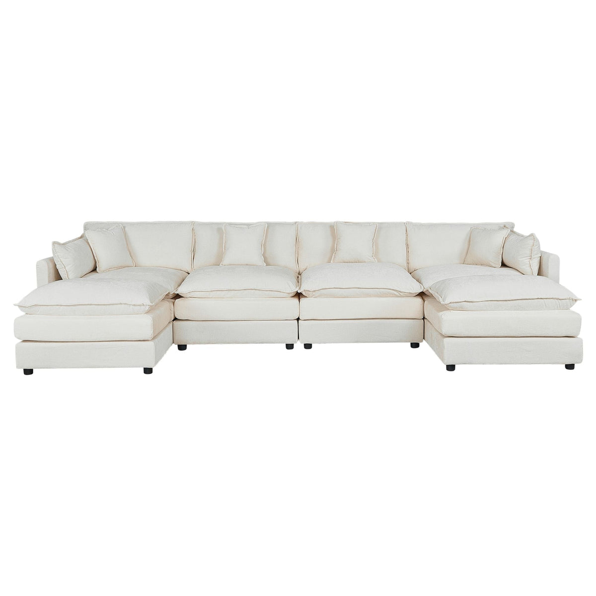 4-Seater Beige Sofa with 2 Footrests for Living Room