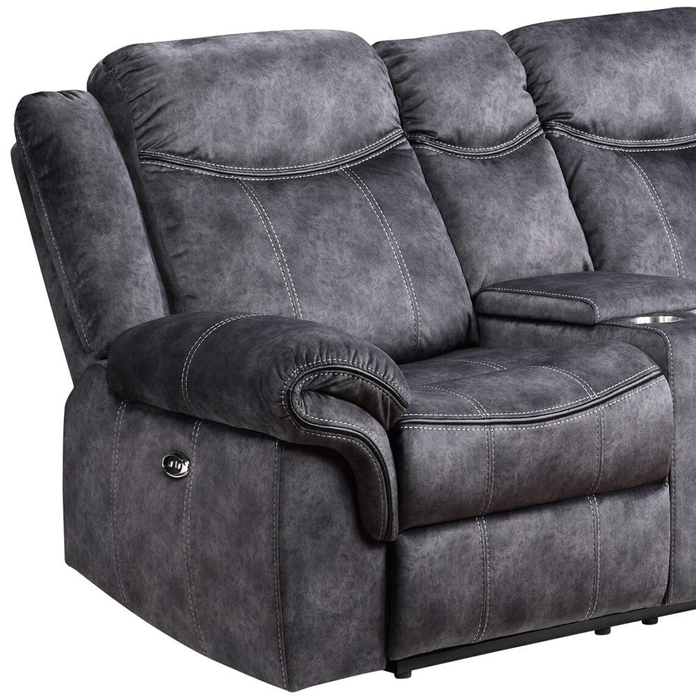 79" Dark Gray Microfiber Power Reclining Loveseat Storage Extendable Inflatable Synthetic Leather Set for Living Room Sofa