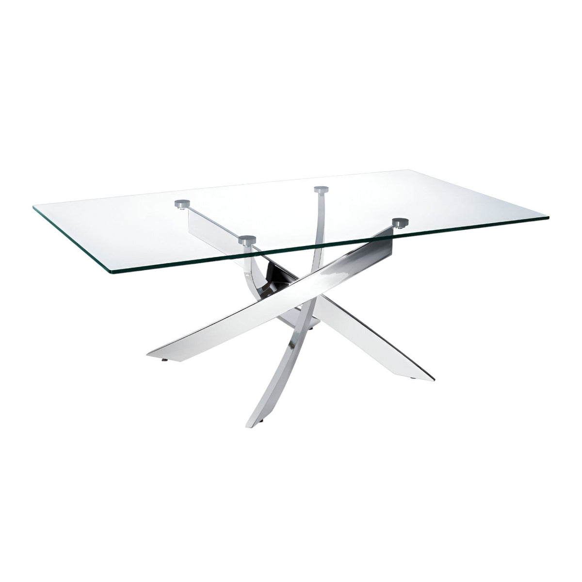 HMS 47\" Clear and Silver Glass Coffee Table with Steel Cross Legs