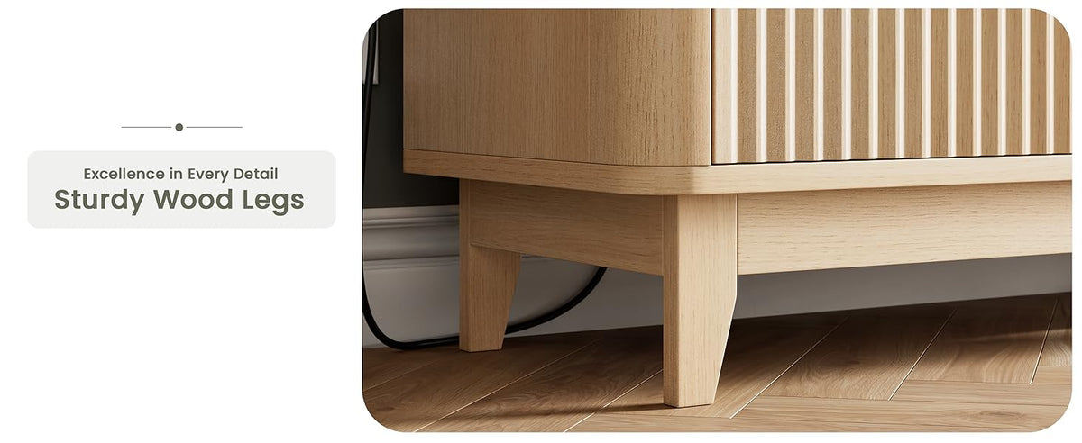 Modern Natural Oak Fluted 6-Drawer Dresser Power Outlet Curved Profile Design for Bedroom Clothing Storage TV Stand Closet