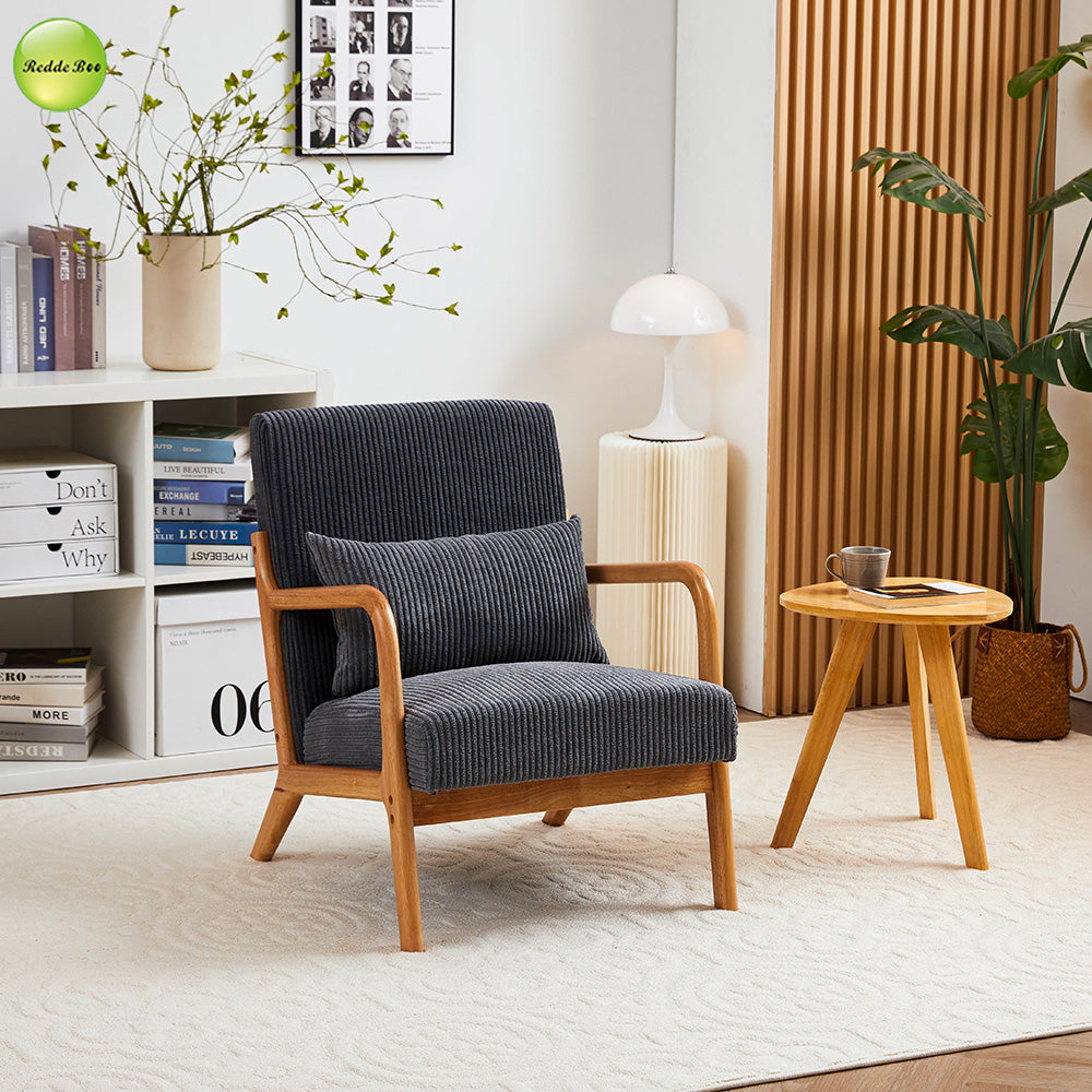 In Stock Modern Nordic Upholstered Accent Living Room Chair Solid Wood Lounge Chair For Coffee House Reading Room Armchair 5373