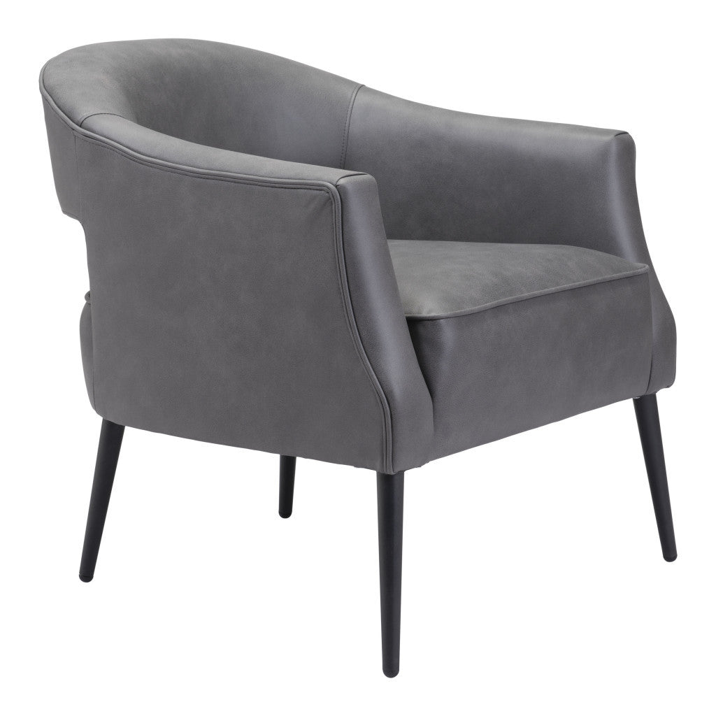 HMS 27\" Gray and Gold Faux Leather Arm Chair with Upholstered Seat Elegant Living Room Chair