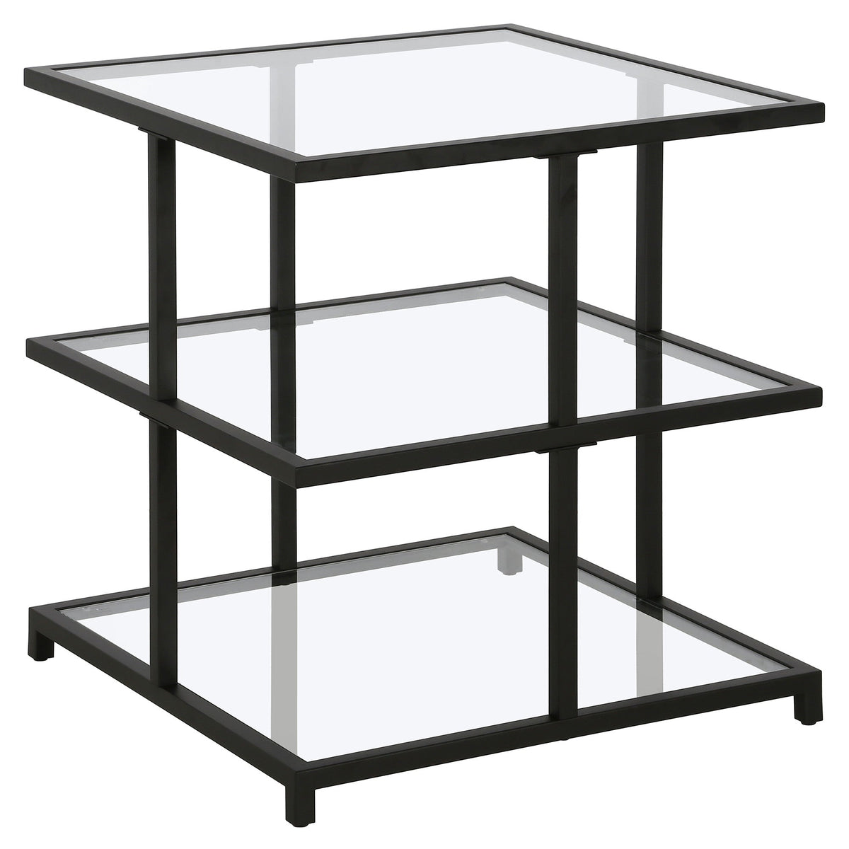 HMS 24\" Black and Clear Glass Steel Square End Table with Two Shelves Console Tables
