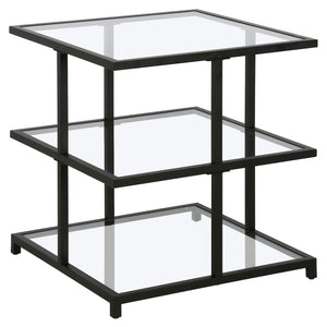 HMS 24\" Black and Clear Glass Steel Square End Table with Two Shelves Console Tables
