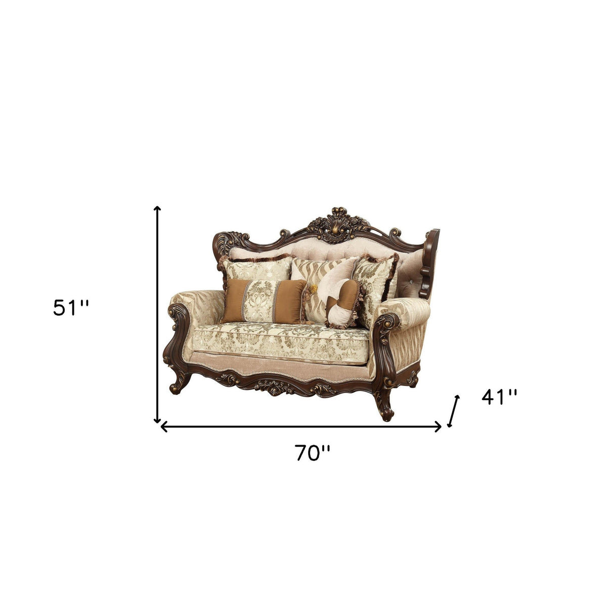 HMS 70 Beige and Brown Chesterfield Loveseat Set Genuine Leather 2-Seater with Toss Pillows for Living Room