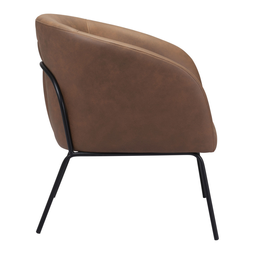 HMS 28\" Brown & Black Faux Leather Club Chair with Upholstered Seat Elegant Living Room Chair