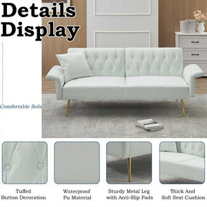 Free Shipping USA Warehouse Modern 67.71 Inch Faux Leather Sofa Bed with Adjustable Armrests Living Room Dining Bedroom Made PVC
