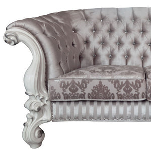 HMS 76 Ivory and Off-White Velvet Chesterfield Sofa Loveseat Set 3-Seater Living Room Furniture with Toss Pillows