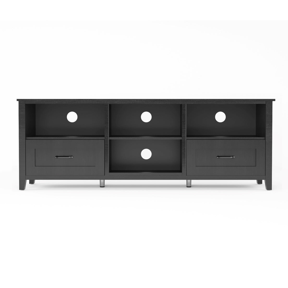HMS 70 Black MDF Wood TV Stand Contemporary Design Enclosed and Open Storage TV Console for Living Room or Farmhouse Use