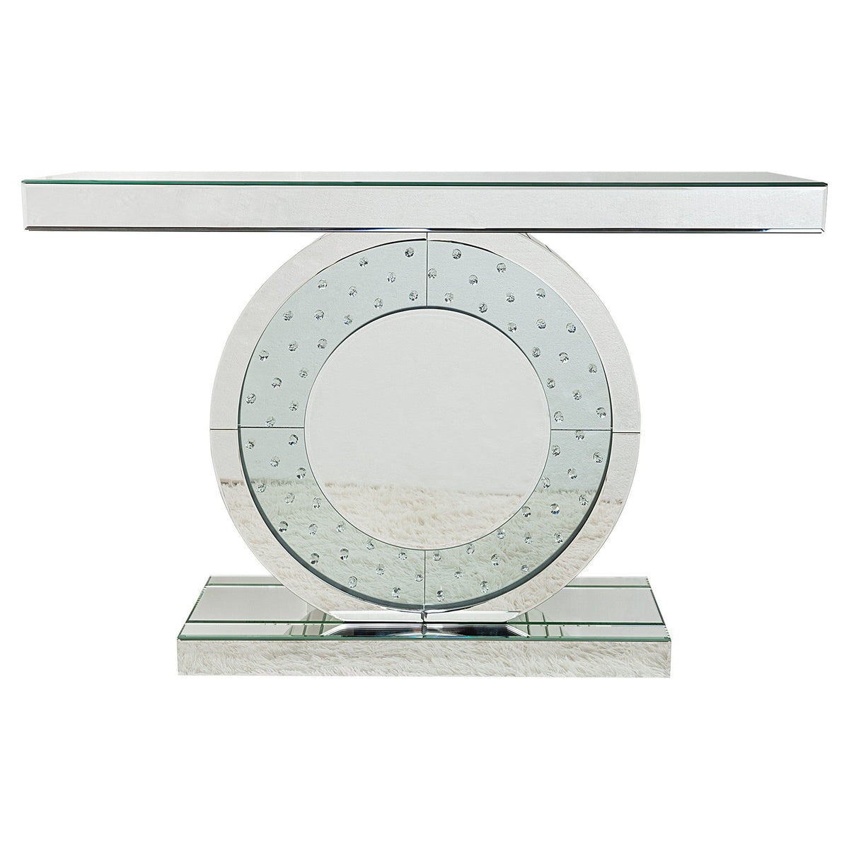 HMS 47\" Contemporary Luxury Silver Mirrored Glass Pedestal Console Table Convertible for Entry Living Room Hotel Bedroom LED