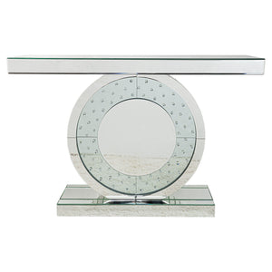 HMS 47\" Contemporary Luxury Silver Mirrored Glass Pedestal Console Table Convertible for Entry Living Room Hotel Bedroom LED