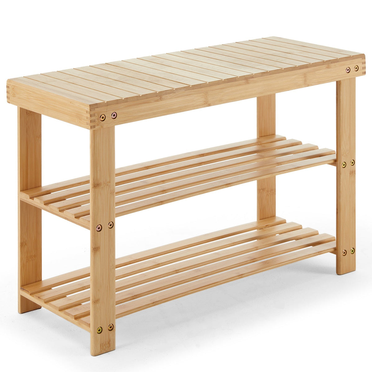 FCJ 3-Tier Bamboo Shoe Rack Bench Compact 286lb Capacity Storage Organizer Durable for Entryway Bedroom Living Room Balcony