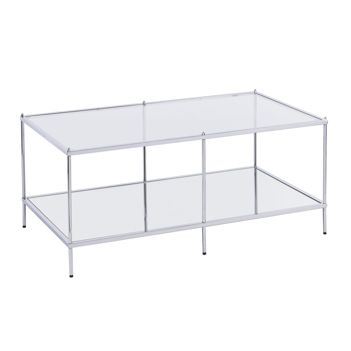 HMS 42\" Chrome Glass and Metal Rectangular Coffee Table with Mirrored Top