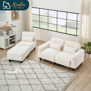 Modern 84.6-inch Beige Teddy Fleece Sofa Creatively Assembled Into a Two-Seater with Single Couch From American Warehouse