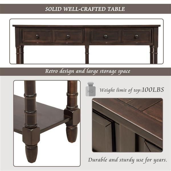 Espresso Console Table with Two Storage Drawers and Bottom Shelf for Living Room or Entryway Easy Assembly Console Sofa Table