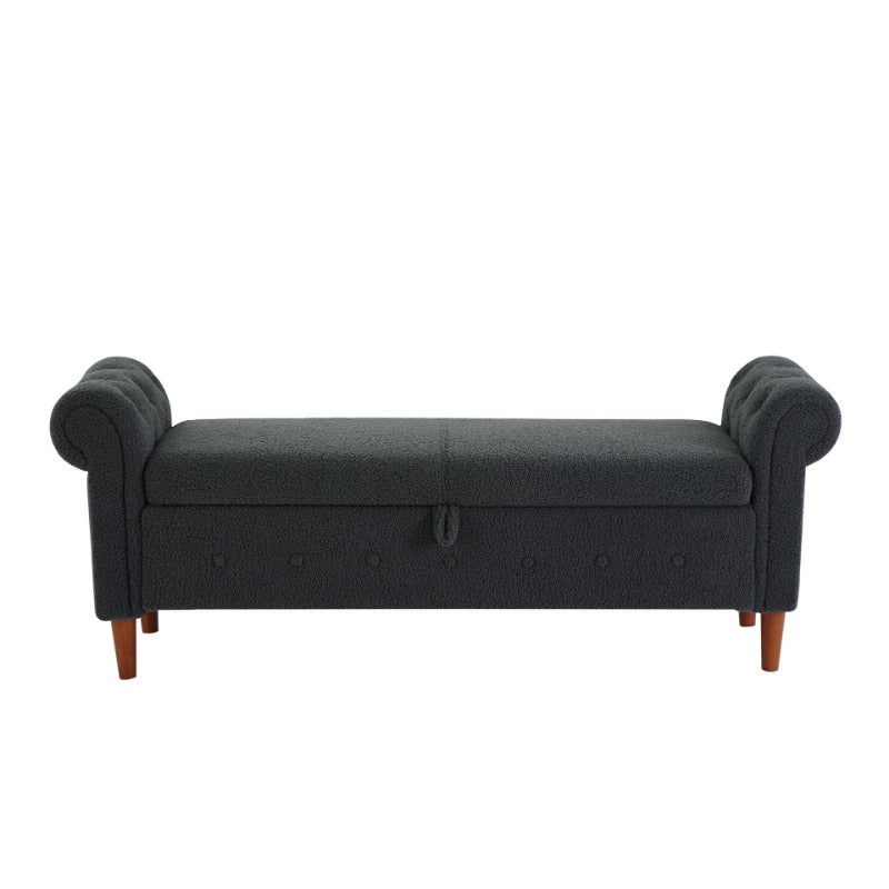Grey Teddy Velvet Multifunctional Storage Rectangular Sofa Stool