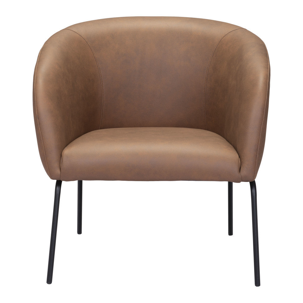 HMS 28\" Brown & Black Faux Leather Club Chair with Upholstered Seat Elegant Living Room Chair