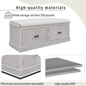 Storage Bench with 4 Doors and Adjustable Shelves, Shoe Bench with Removable Cushion for Living Room