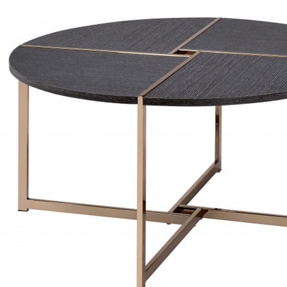 HMS 35 Black and Champagne Metal Round Cross Legs Coffee Table