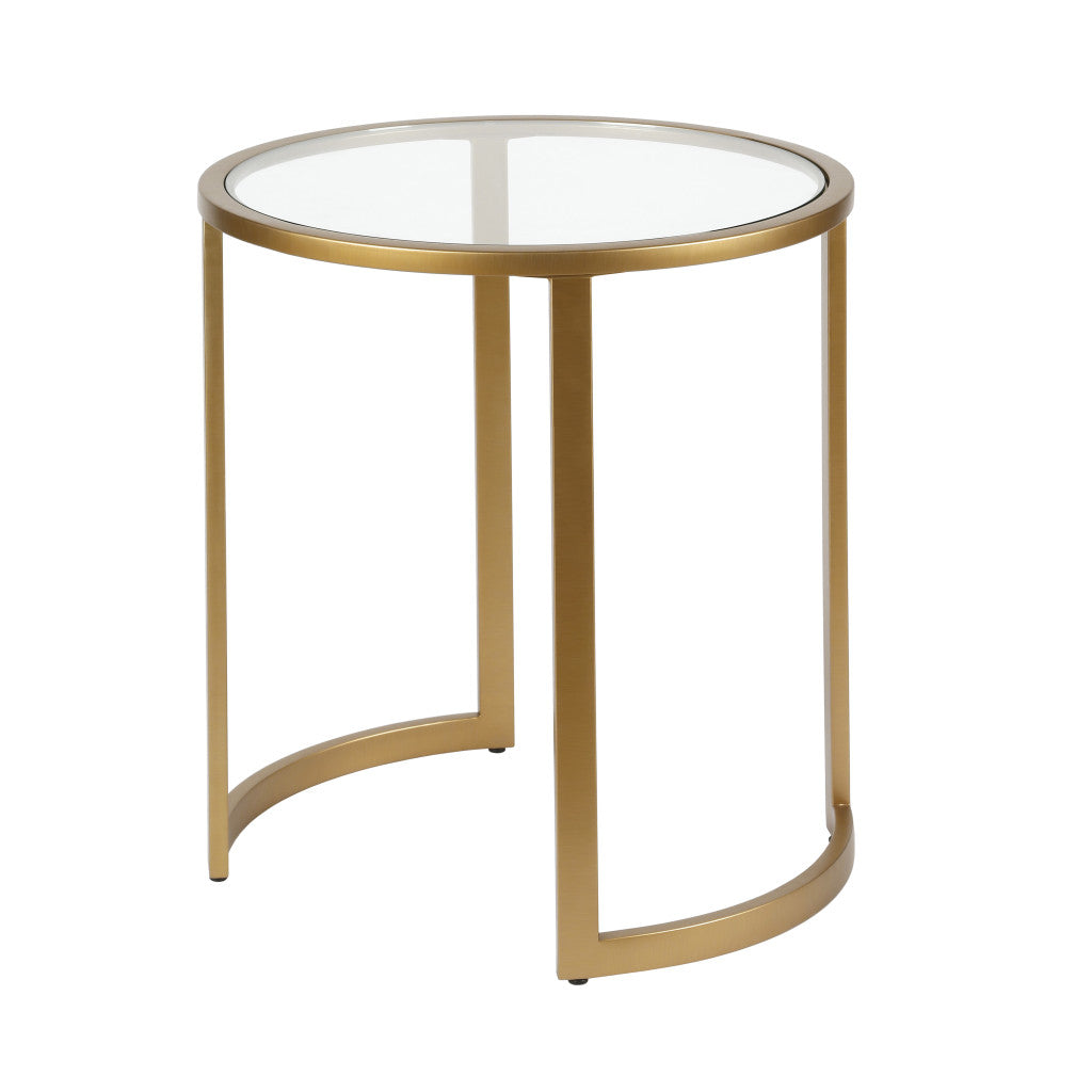 HMS 22\" Round End Table in Brass Clear Glass Steel Elegant Coffee Tables