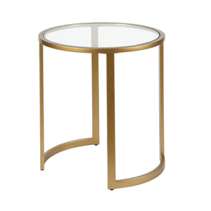 HMS 22\" Round End Table in Brass Clear Glass Steel Elegant Coffee Tables